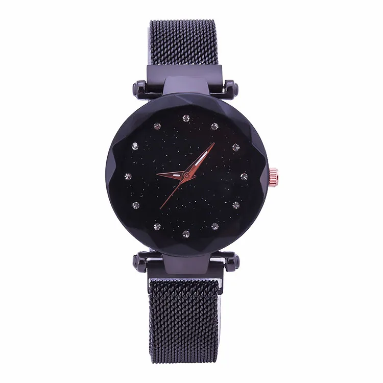 

Luxury Crystal Star Sky Women Watches Lady Alloy Strap Magnetic Buckle Bracelet Watch Gift Clock, Black