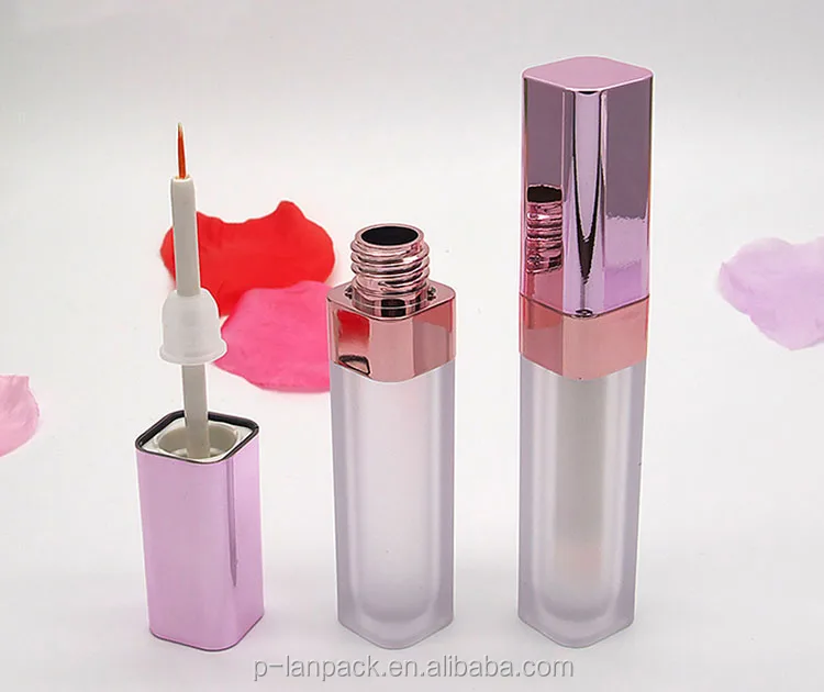 2019 New Hot Products Nude Lip Gloss Wand Tube Wholesale Oem Unique Square Frosted Pink Cap 