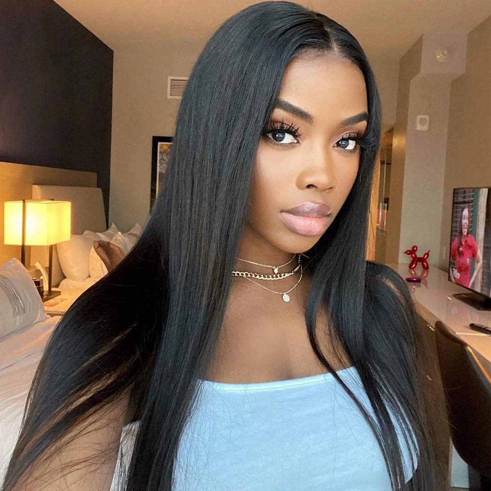 

150% Density 20inch Natural Color Straight Lace Front Human Hair Wigs 13x4 Brazilian Lace Frontal Wigs for Black Women