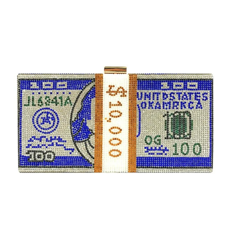 

Fashion crystal blue diamond money clutch rhinestone bling money purse crossbody bag handbags for women bag, Silver,red