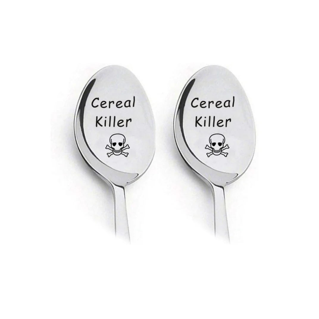 

Silver Cereal Killer Personalized Engraving Tableware Honey Spoon Coffee Stainless Steel Spoon, Natural