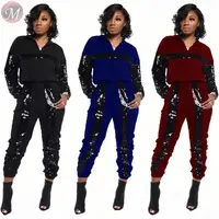 

9110406 new black sequin splicing solid casual sports Fashion Women Clothing Two Piece Pants Suit Set