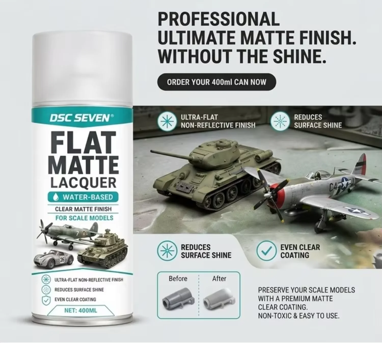 Matte Acrylic Top Coat Spray Gunpla Scale Model Cars Water Based Clear Aerosol Quick Dry Sealer Protect Paint Sealant