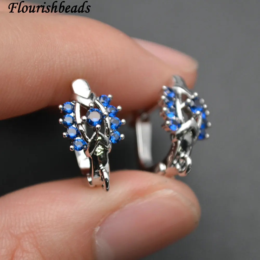 

New design Blue color CZ Beads Paved Metal Earring Hooks Jewelry Findings fit Dangle Earrings Making