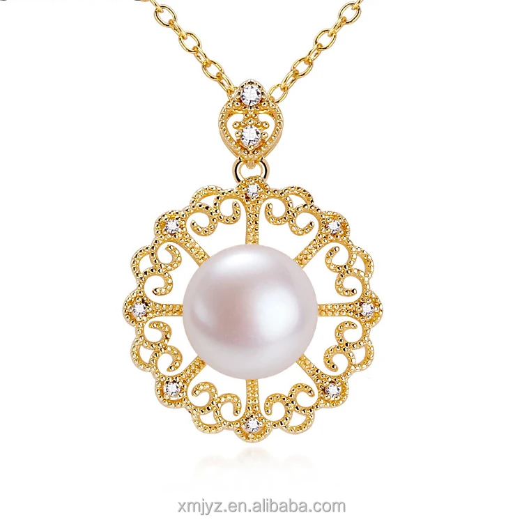 

Certified Natural Freshwater Pearl Pendant Vintage Lace Hollow Pearl Necklace 14K Gold-Plated Color Retention With Chain