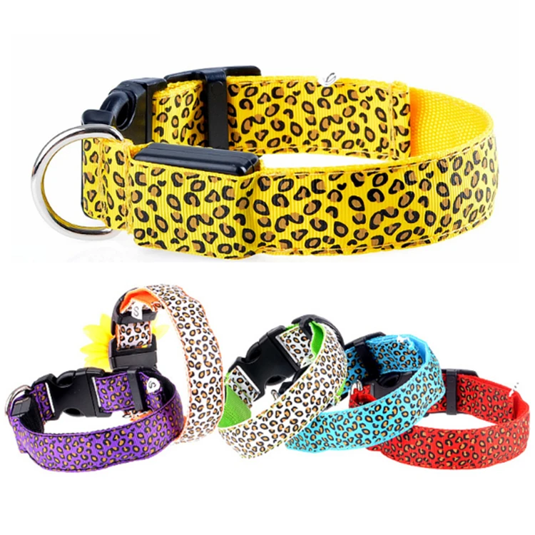 

Glowing Dog Collar Factory Direct Sale Led Flashing Pet Collar Safety Walking Leopard Pattern Against Pet Lost, Picture