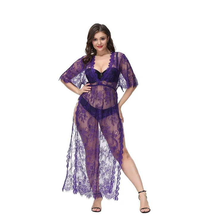 

Enbeisi New Style 7235 Temperament And Interest Multiple Color Women Sexy Lingeries Custom Transparent Long Lace Sleepwear Dress