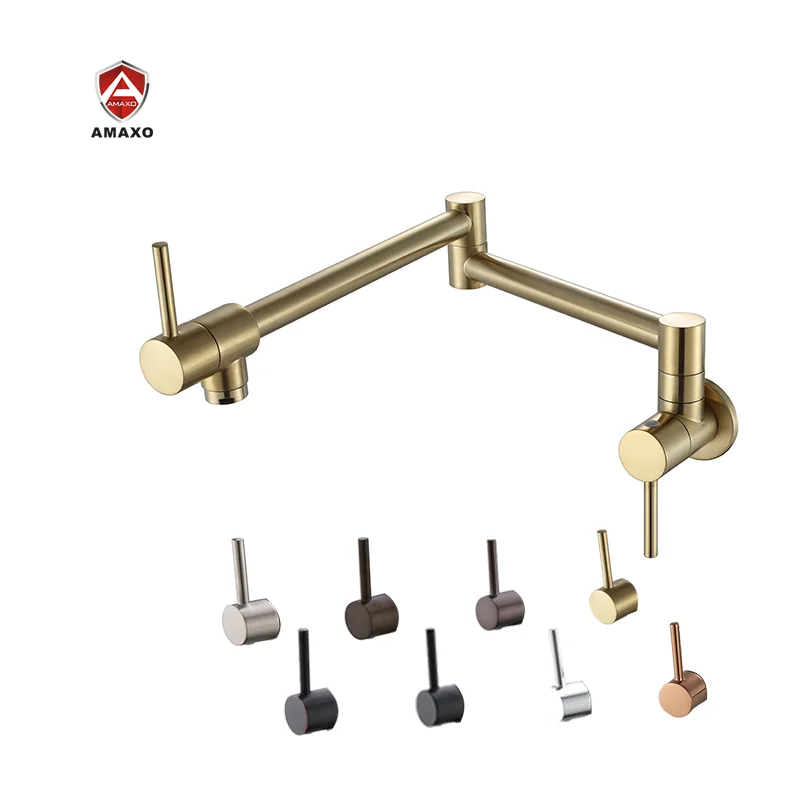 

AMAXO Luxury Single Handle Brushed Gold Faucet Modern Taps Hot And Cold Brass Mixer Kitchen Faucet