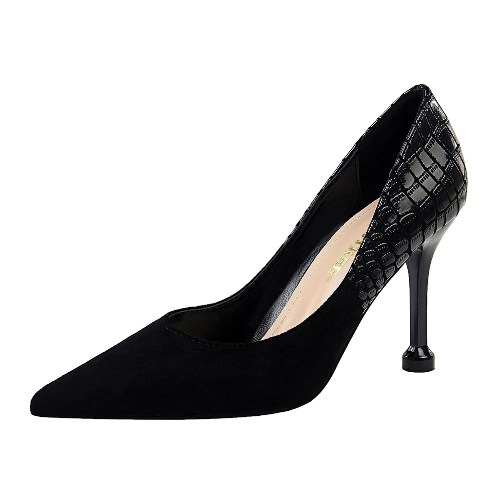 

278-11 Fashion simple high heel suede Mosaic snake pattern women's shoes sexy slim nightclub single shoes high heels