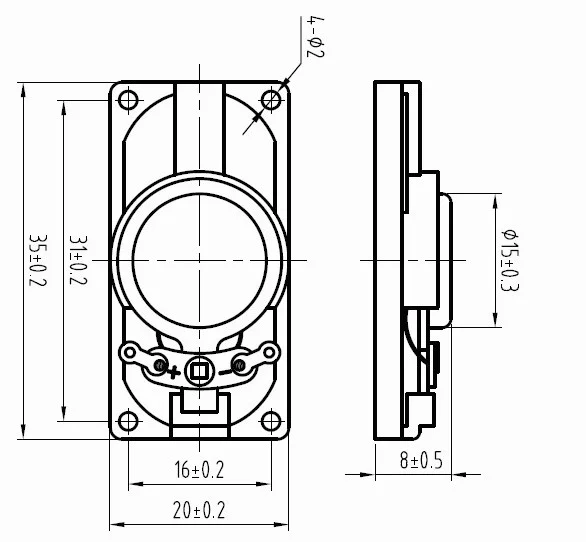 20mm*35mm Rectangular Plastic Speaker Driver 1.5 Inch Laptop Speaker