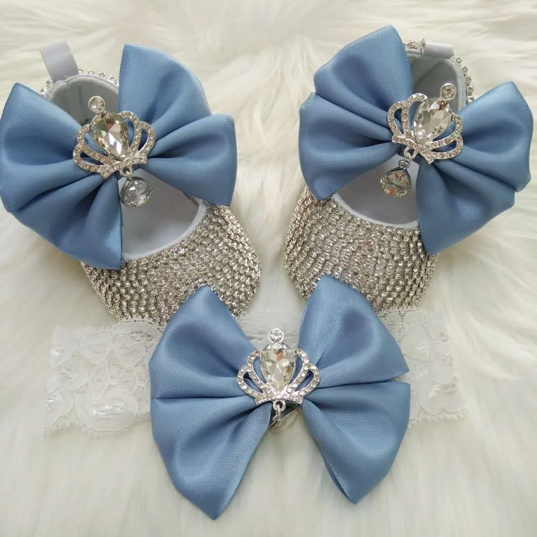 

Bling Bling Newborn Crystal Shoes Baby Girl Rhinestone Baptism Shoes and Headband Set