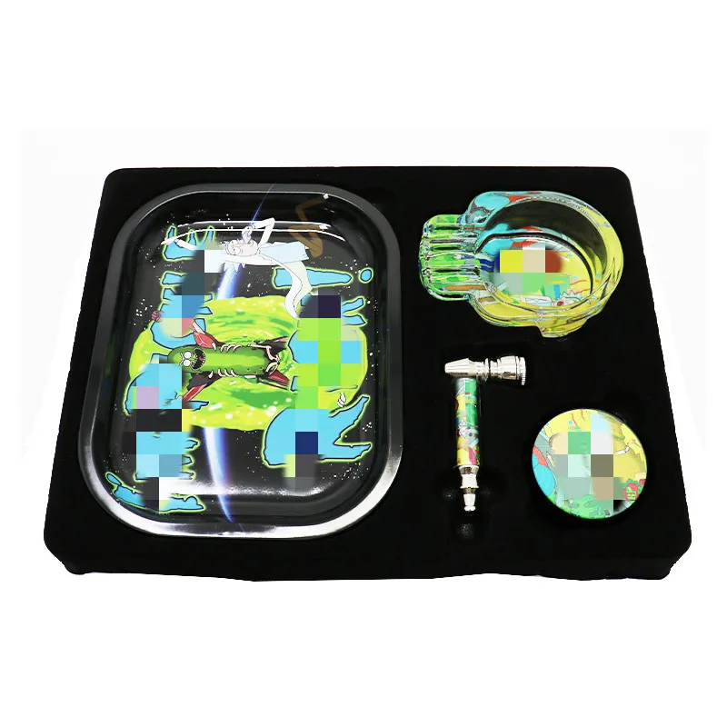 

2021 Grinder Smoking Accessories Custom 50 MM Zinc Alloy Herb Weed Grinder Metal Tin Rolling Tray Set With ash tray and pipe, As customer's request