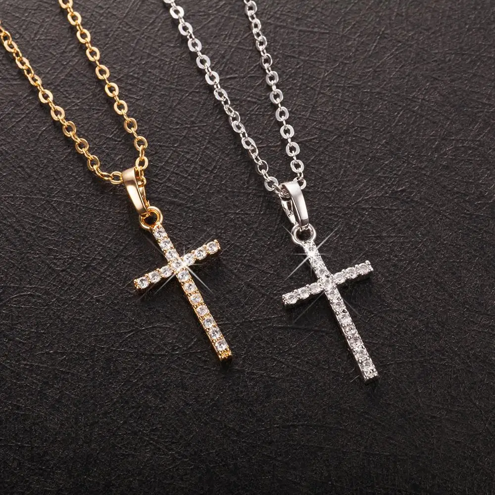 

Fashion Female Pendants dropshipping Gold Black Color Crystal Jesus Cross Pendant Necklace Jewelry For Men/Women Wholesale, Golden & silver plated
