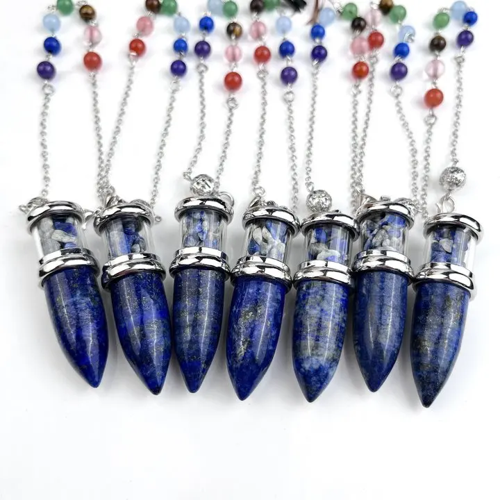 Kindfull Hot Selling Natural Stone Pendant Hand Made Seven Chakras Lapis Lazuli Crystal Pendant for Beauty Decoration