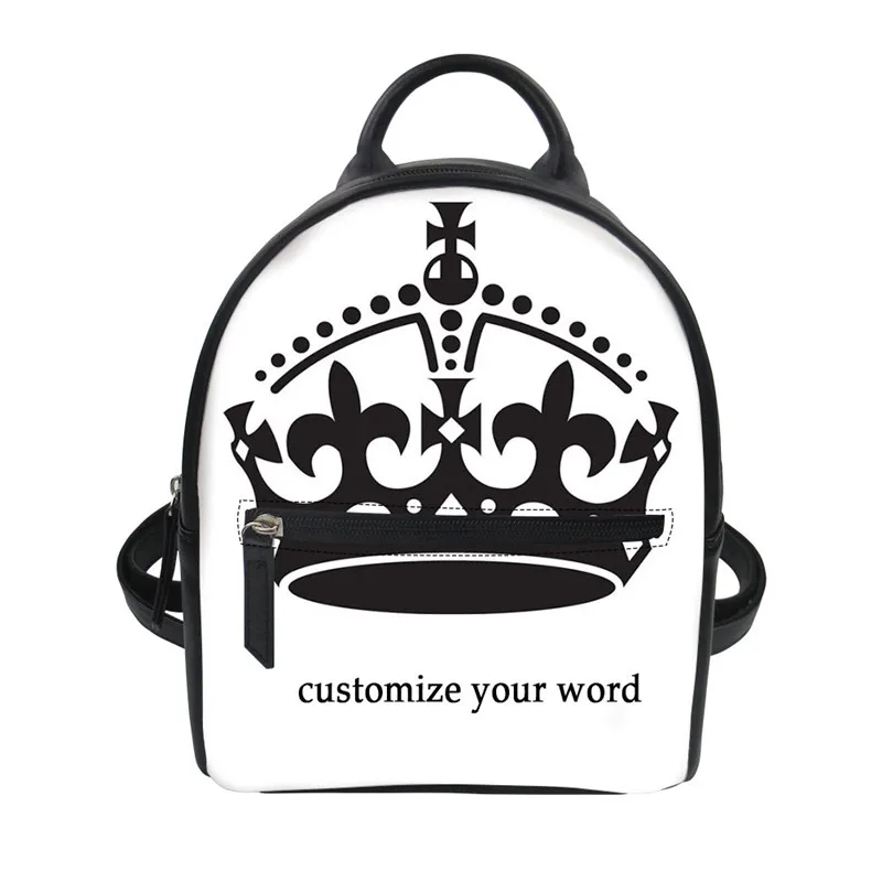 

Black Crown Customized Your Word Women Small PU Shoulder Bags Leather Backpacks For Girls