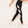 New Design Fitness Clothing Women Plaiin Black Contrast Mesh Color Block Outdoor Exercise Running Ladies Tights