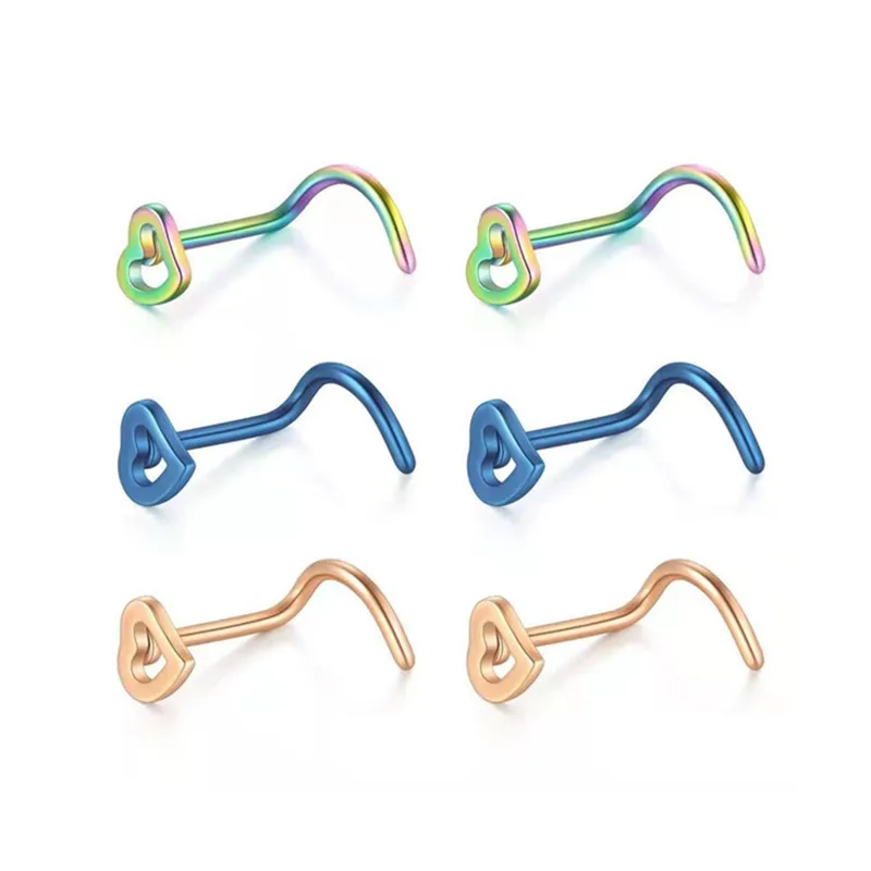 

New Fashion Stainless Steel Nose Studs Heart Shape Multicolor Nose Rings Nose Piercing Body Piercings Jewelry
