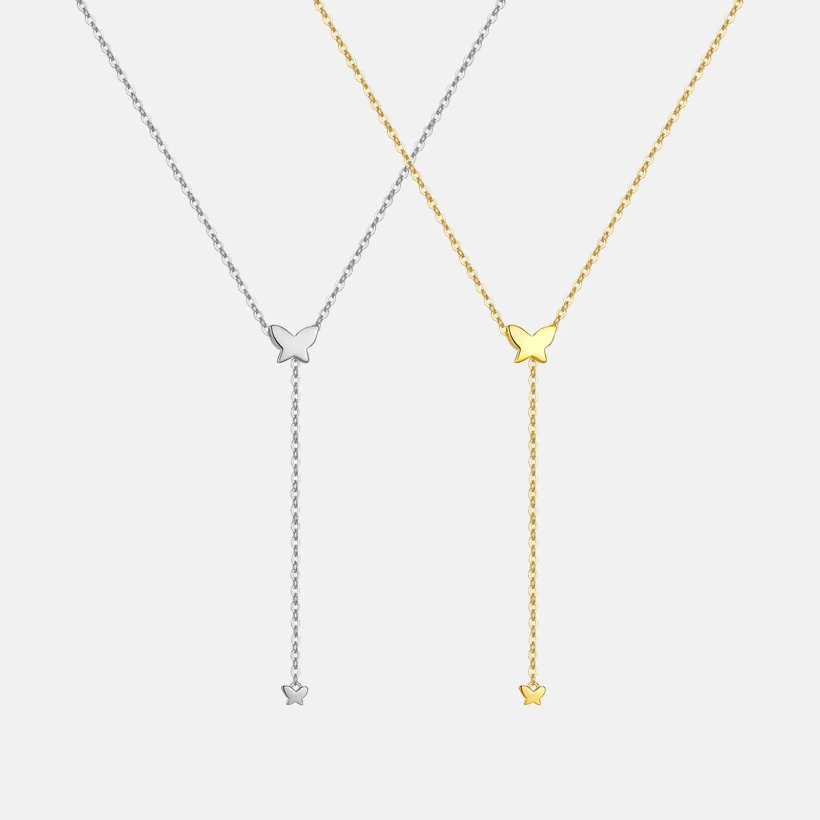 FUAMAY Fashion Gold Plated 925 Sterling Silver Lariat Necklace Minimalist Plain Butterfly Drop Necklace