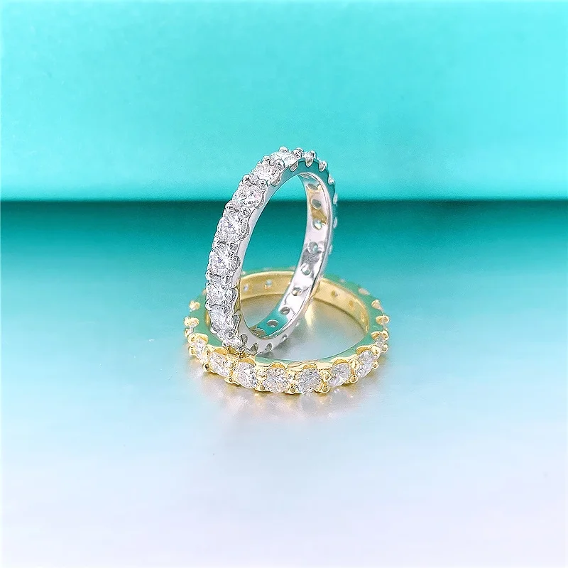 

Stock 3mm 925 Sterling Silver Tennis Ring Moissanite Eternity Ring