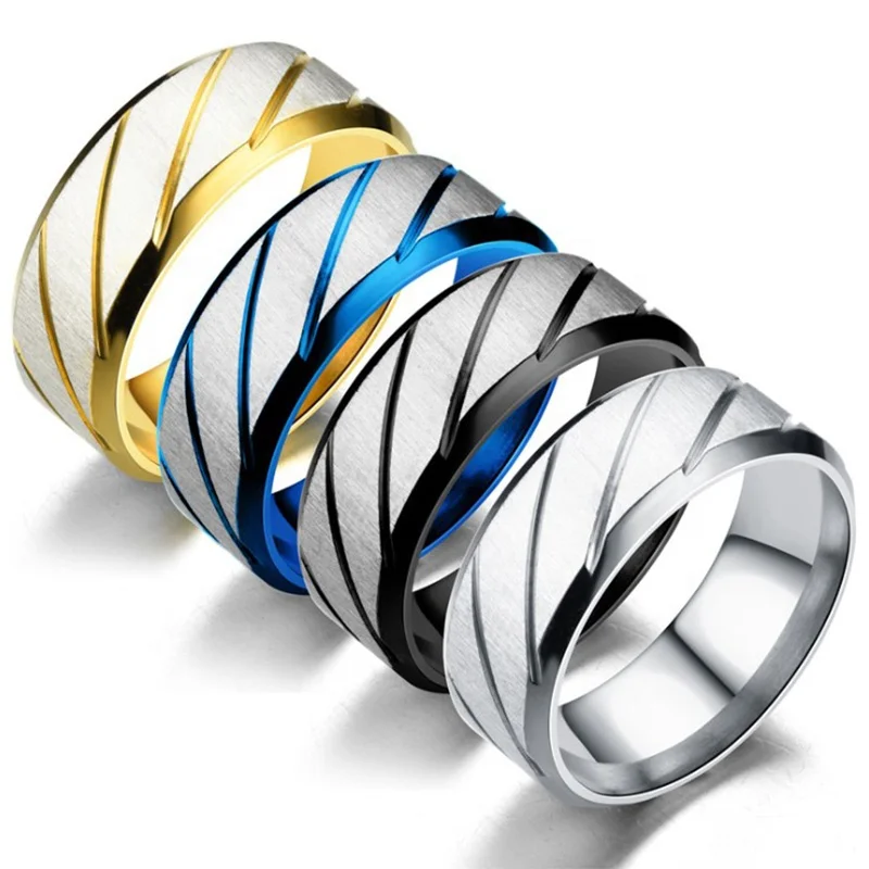 

Factory Direct Sale Hot Selling Cheap Fashion Womens Mens Simple 8mm 316L Stainless Steel Jewelry Finger Rings, Gold,silver,black,blue