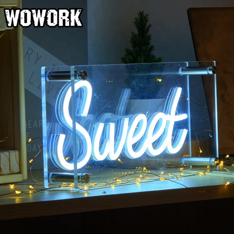 

2024 WOWORK factory wedding decor electronic 12v fashion shoes acrylic box flexible neon light sign for shop window logo