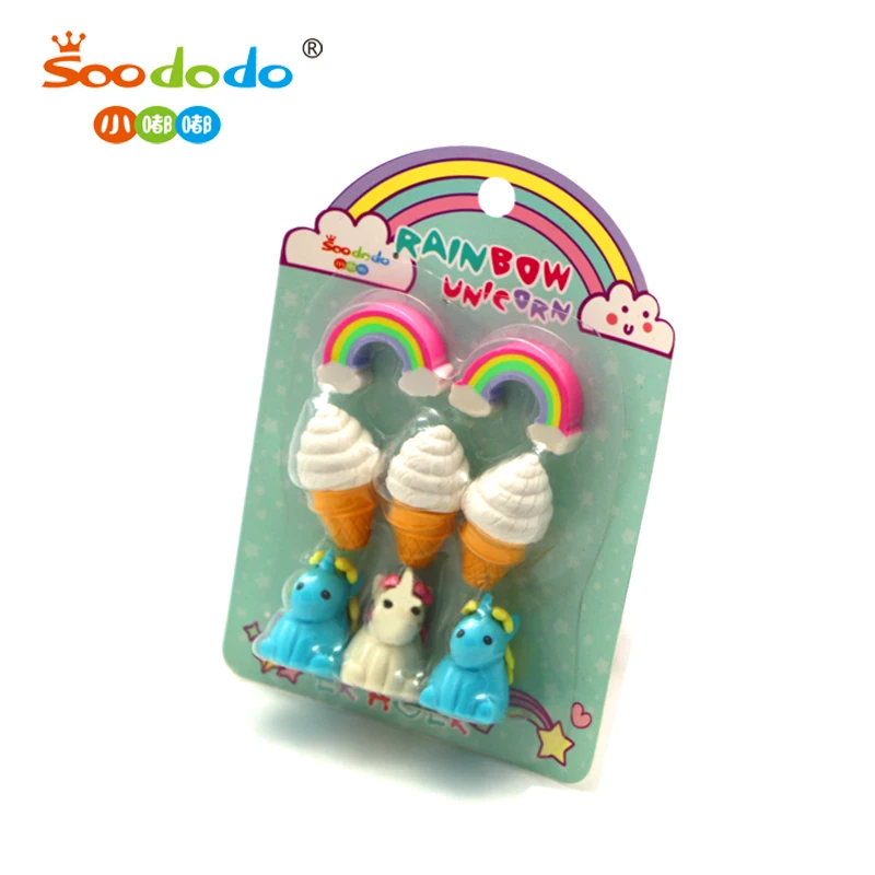 
3D Animal Unicorn Shaped Pencil Eraser Rubber Eraser Blister Card Stationery 