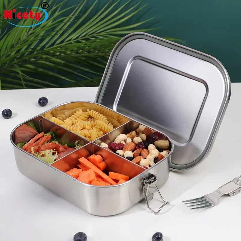 

Wholesale 1400ml Bento Lunch Box Food Container Box 304 Stainless Steel with 4 Compartments Sealed Ring