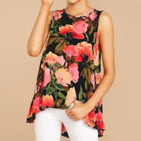 

Women Blouses 2019 Summer Boho Floral Printed Blouse Sexy Sleeveless Party Top Woman O Neck Loose Blouse Shirt Camisas Mujer