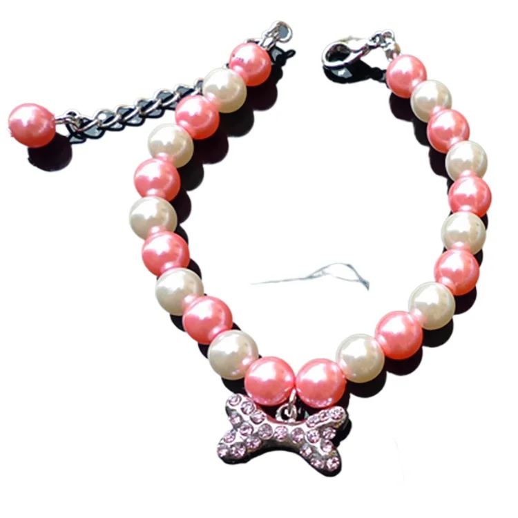 

Single Row Pearl Necklace Jewelry Bone Pendant Dog Chain Decoration Pet Products