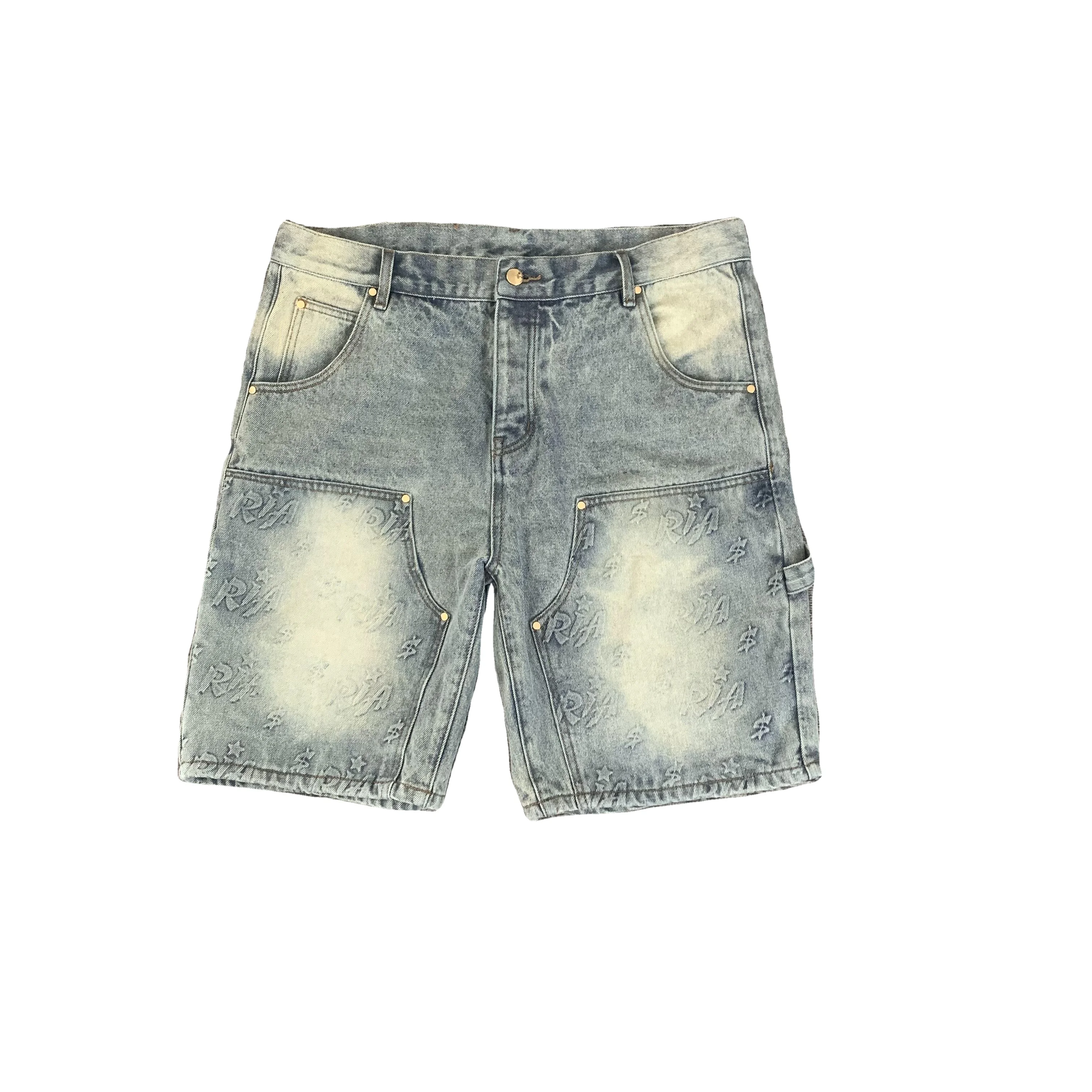 DENIMGUYS Custom Mens Streetwear Vintage Y2k Casual Embossed Logo Baggy Denim Shorts