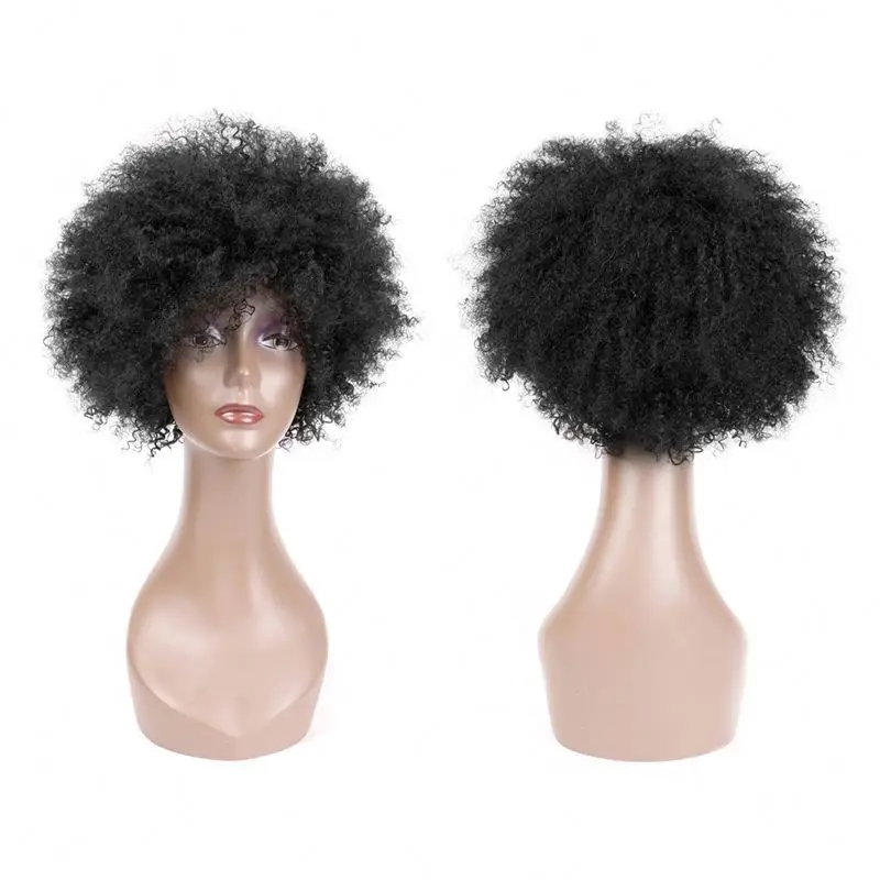 

Online Natural Black Bouncy Fluffy 8inch Pixie Cut Pre Plucked Double Drawn Afican Human Hair Afro Kinky Curly Bob Wigs