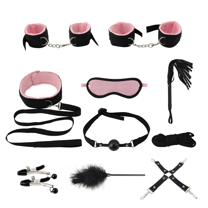 

Lexiang 10 pcs/set sex products erotic toys toys sex adult BDSM set bondage handcuffs sex toys for couple