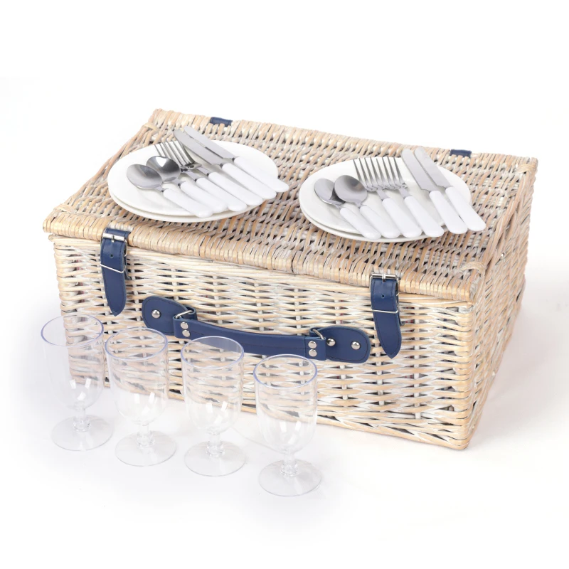 

Time-limited Promotion Willow Handicraft wicker Cutlery Set Picnic Food Storage Basket set for 4, Grey