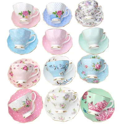 

180 ML fine bone china coffee cup and saucer and spoon set Peony fashion design coffee mug