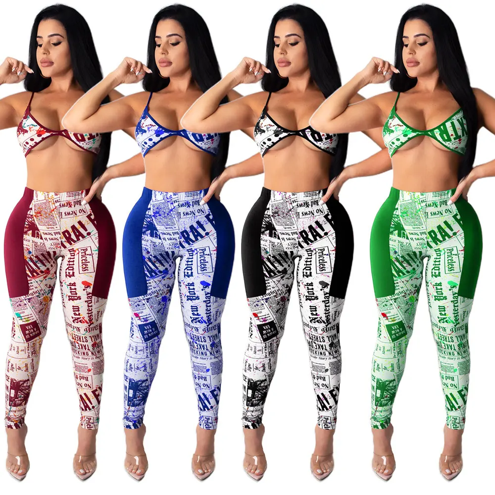 

20420-MX101 summer sexy crop top letter Graffiti jumpsuit women sehe fashion