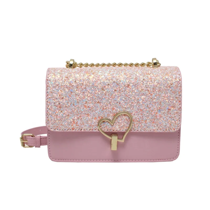 

Classic Heart Button PU Leather Ladies Hand Bags Crossbody Chain Shoulder Small Flap Handbags Sequined Fashion Women Bags