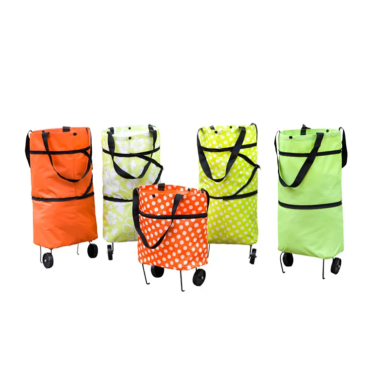 

Dual purpose oxford foldable wheel trolley shopping bag cart with front zipper, Customized color
