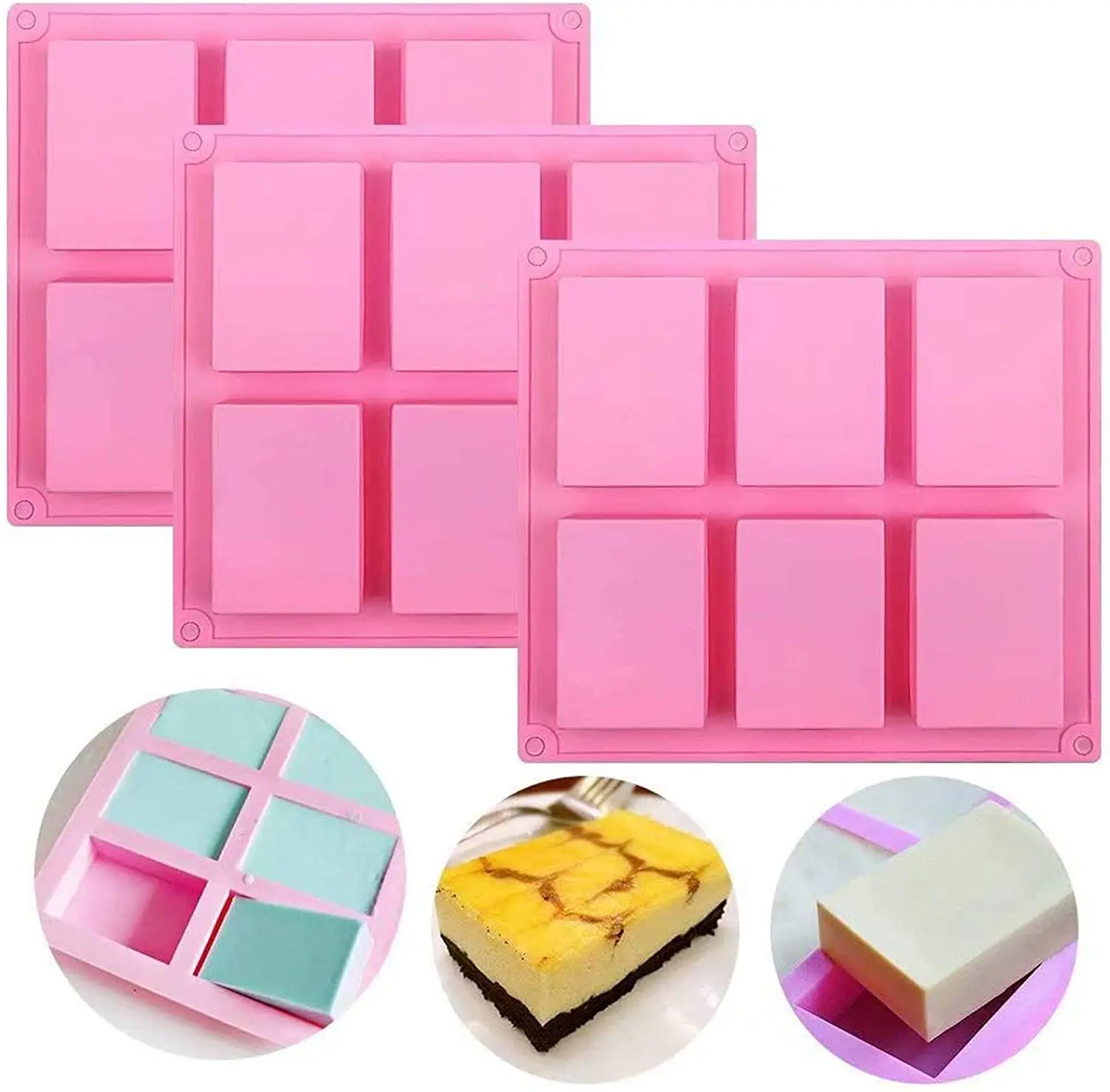 

Non Stick Easy To Clean Reusable 6 Cavity Handmade Silicon Soap Making Molds, Mold Soap Silicon,Cake Tools, Pink