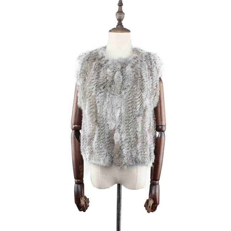 
Wholesale Factory Short Girl Fur Gilet For Winter Knitted Real Rabbit Fur Vest 