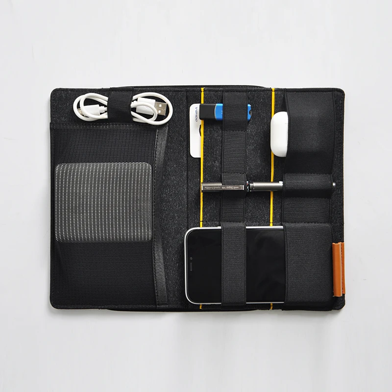 

washable storage bag desktop pen stationery holder phone holder for anywhere work with pockets for power bank, Grey