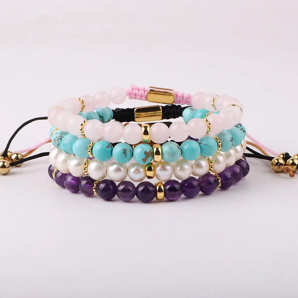 

New Design Natural Stone Freshwater Pearl Beads Stainless Steel Cord Adjustable Bracelet Women JBS12420