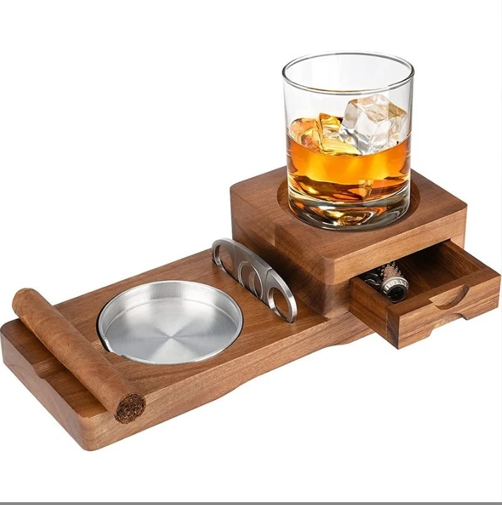 Futeng Wooden Ashtray Home Decoration Creative Detachable Outdoor Cigar Ashtray Set Gift for Cigar Lovers