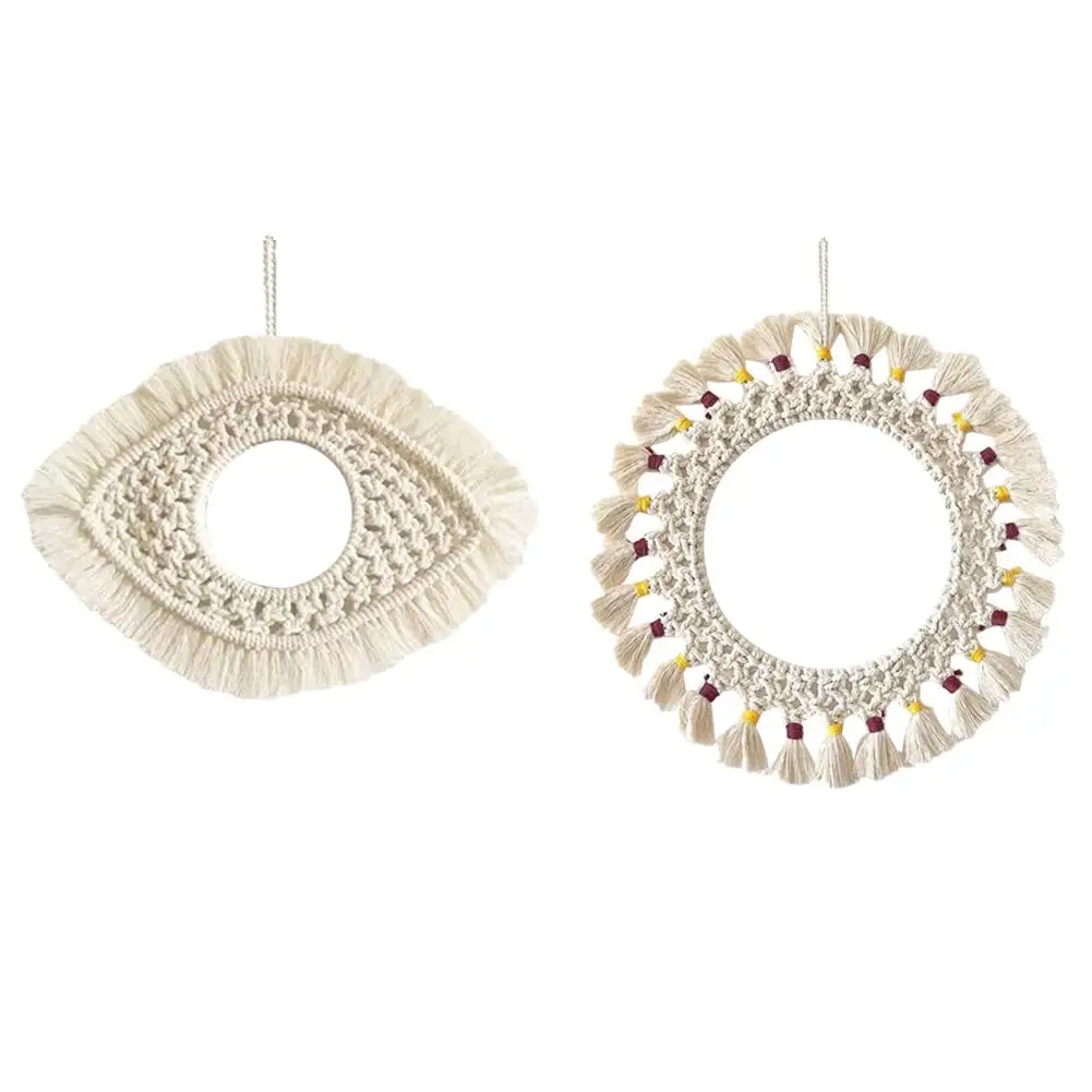 

Mirror Frame Nordic Style Hand-woven Macrame Dream Catcher Wall Hanging Girl Bedroom Decoration Round Wall Mirror Frame