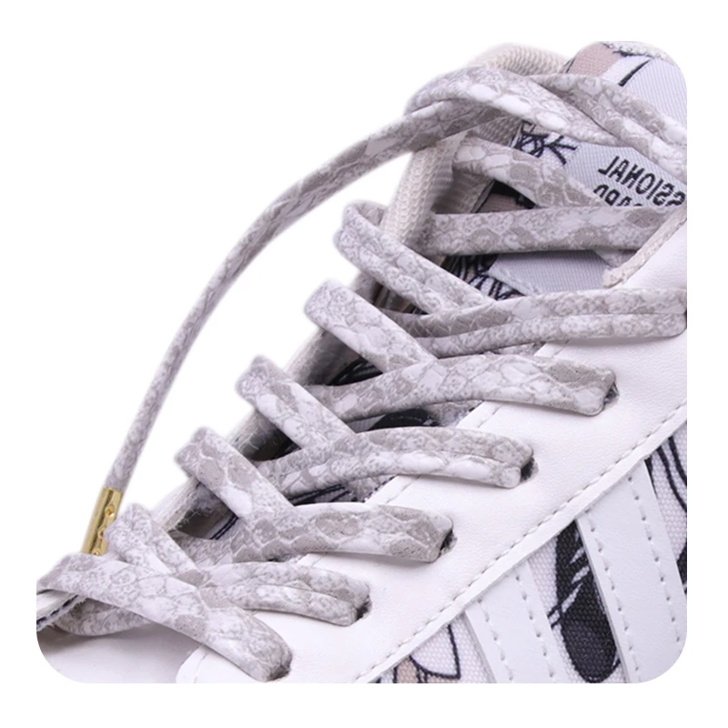 

Weiou laces High Quality Fashion Luxury Flat Snakeskin Leather Shoelaces with Metal Tips Sneakers SHOELACES For All Size, White, grey ,red ,brown ,support custom color