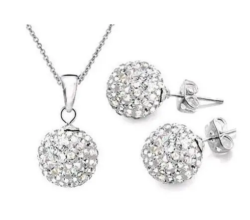 

Hot sale! White Earrings Chains Crystal Micro Pave Disco Ball Silver crystal Earrings Necklace Set