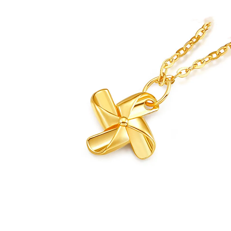 

Certified Pure Gold 999 Windmill Necklace 3D Hard Pure Gold Choker Gold Pendant Wholesale For Girlfriend