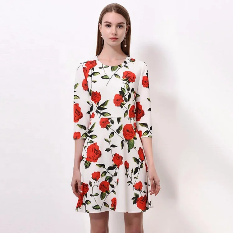 red rose floral dress