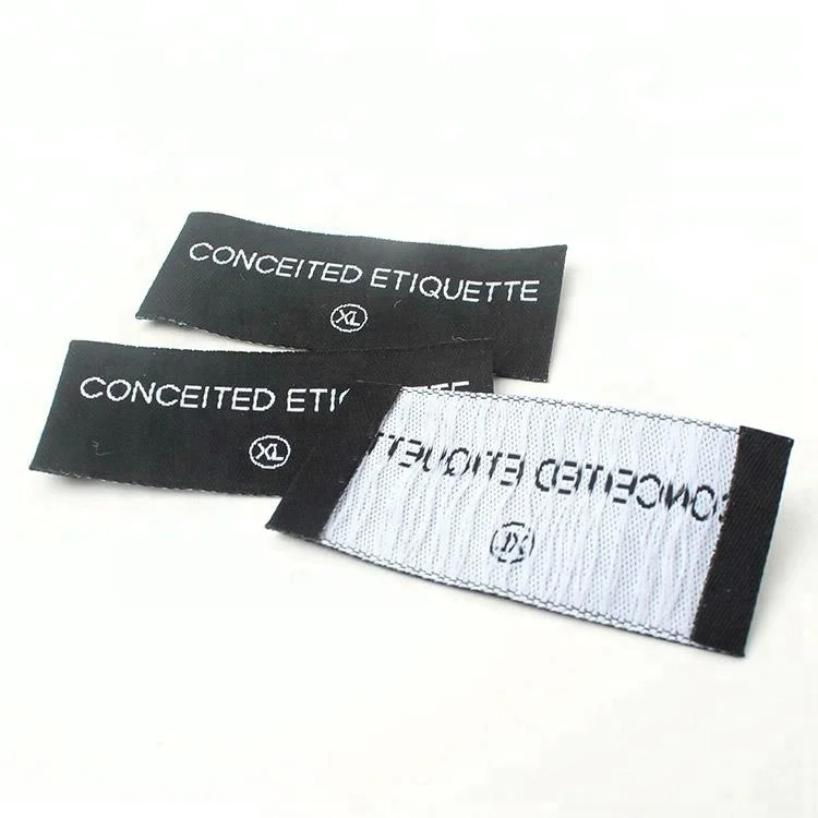 

Sew on Custom Name Logo End Folded Woven Brand Size Tags Wash Labels for T Shirts, Up to 12 colors, follow pantone color chart