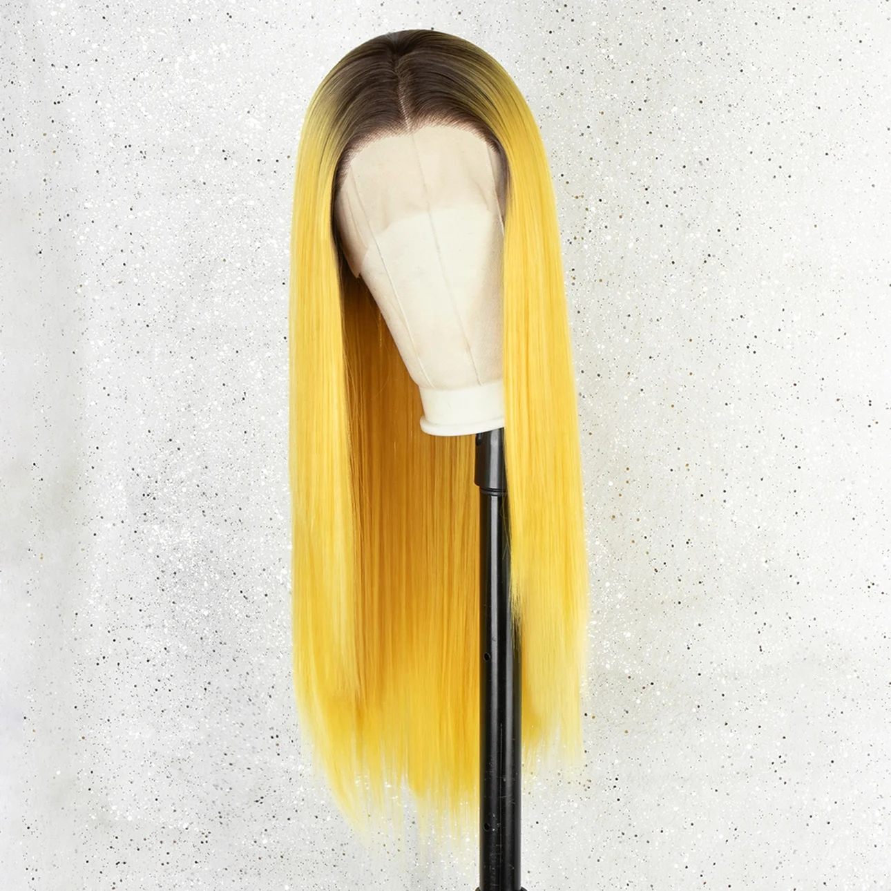 

Aliblisswig 24" Long Straight Wholesale Heat OK Ombre Yellow Synthetic Lace Front Wig Glueless Lace Front Synthetic Hair Wigs, Dark root ombre pastel yellow 2 tone lace front wigs