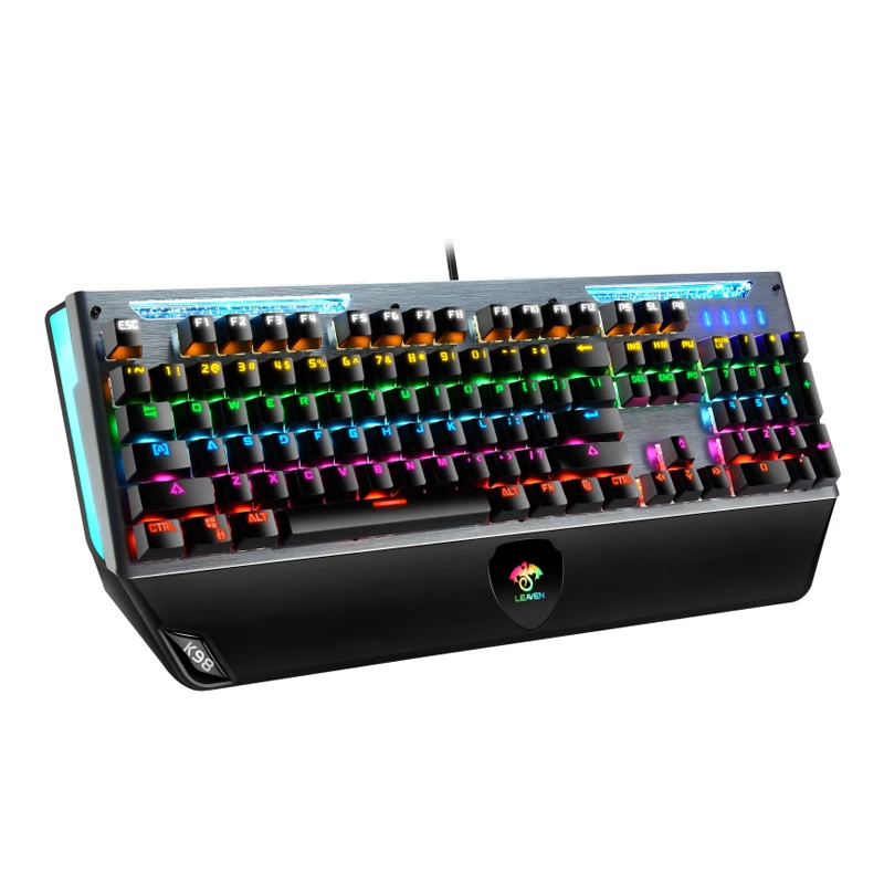 

High End Metal Gaming Mechanical Keyboard Green Axis USB Wired RGB Light Emitting Computer Game Keyboard with Hand Support, Black